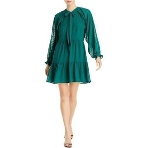 Aqua Ruffled Polka Dot Mini Dress- dark green XS/ Large